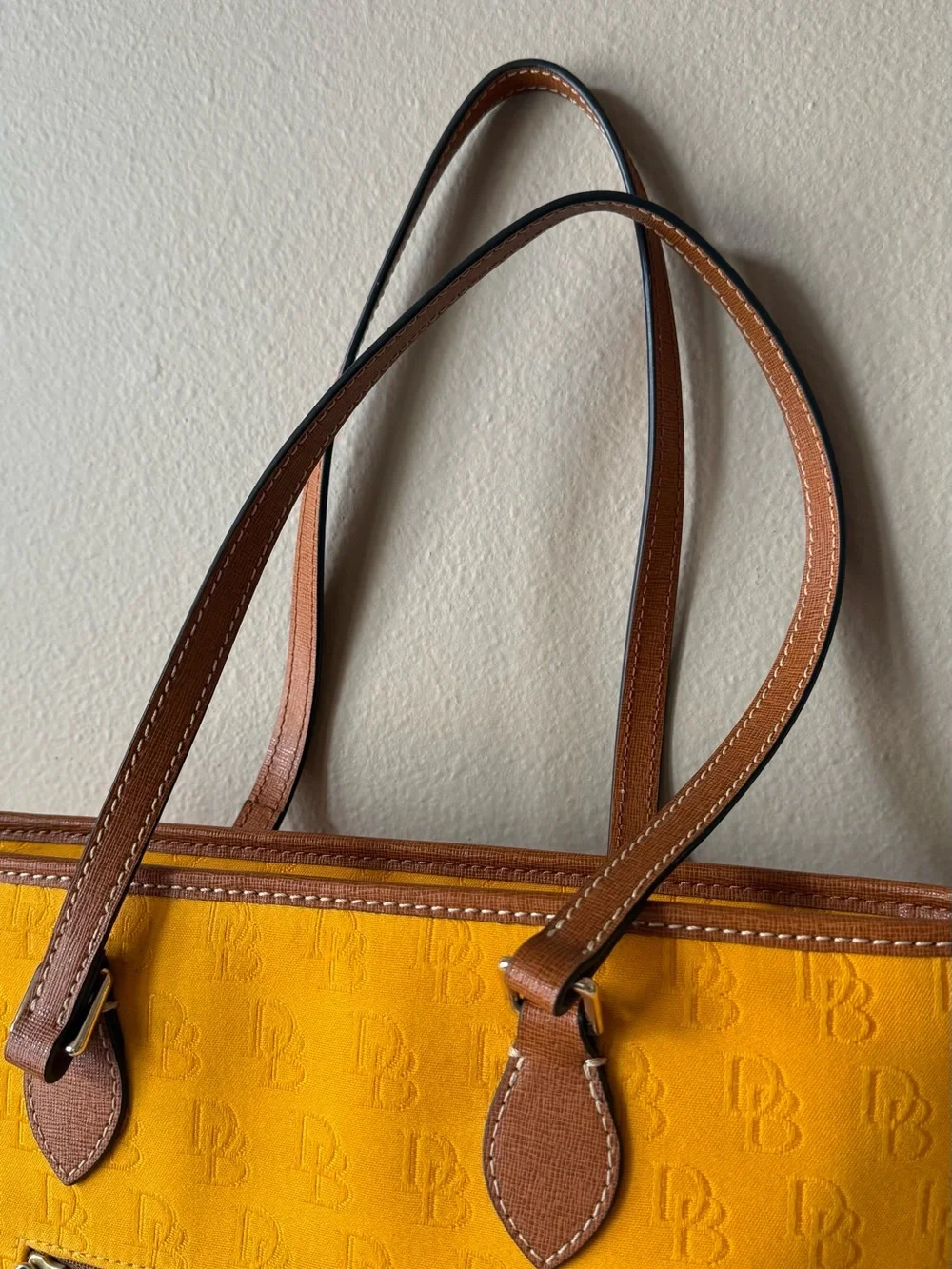 Dooney & Bourke Purse Marigold Yellow Gold Tote Bag Brown Leather Trim Red NWOT